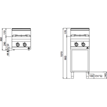 Lade das Bild in den Galerie-Viewer, BERTO&#39;S - Cuisinière à gaz - 2 feux 10,5 Kw - Placard ouvert
