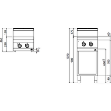 Cargue la imagen en la galería, BERTO&#39;S - Cuisinière vitrocéramique - 2 zones 6,4 Kw - Placard ouvert
