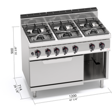 Cargue la imagen en la galería, BERTO&#39;S - Cuisinière à gaz - 6 feux 31,5 + 8 Kw + four à gaz GN 2/1
